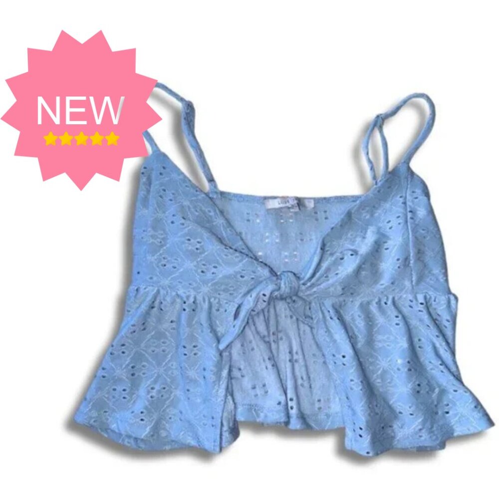 Love Tree powder blue eyelet front tie tanktop Size M - Picture 1 of 6